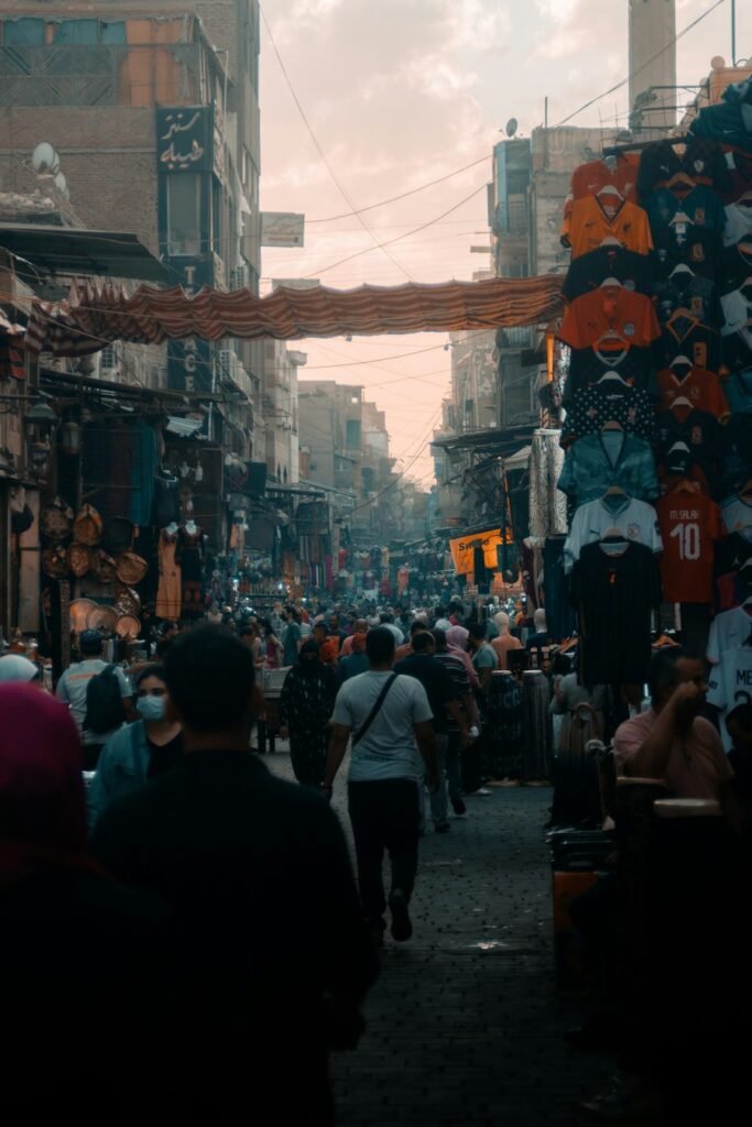 Busy street market in old Cairo, Egypt